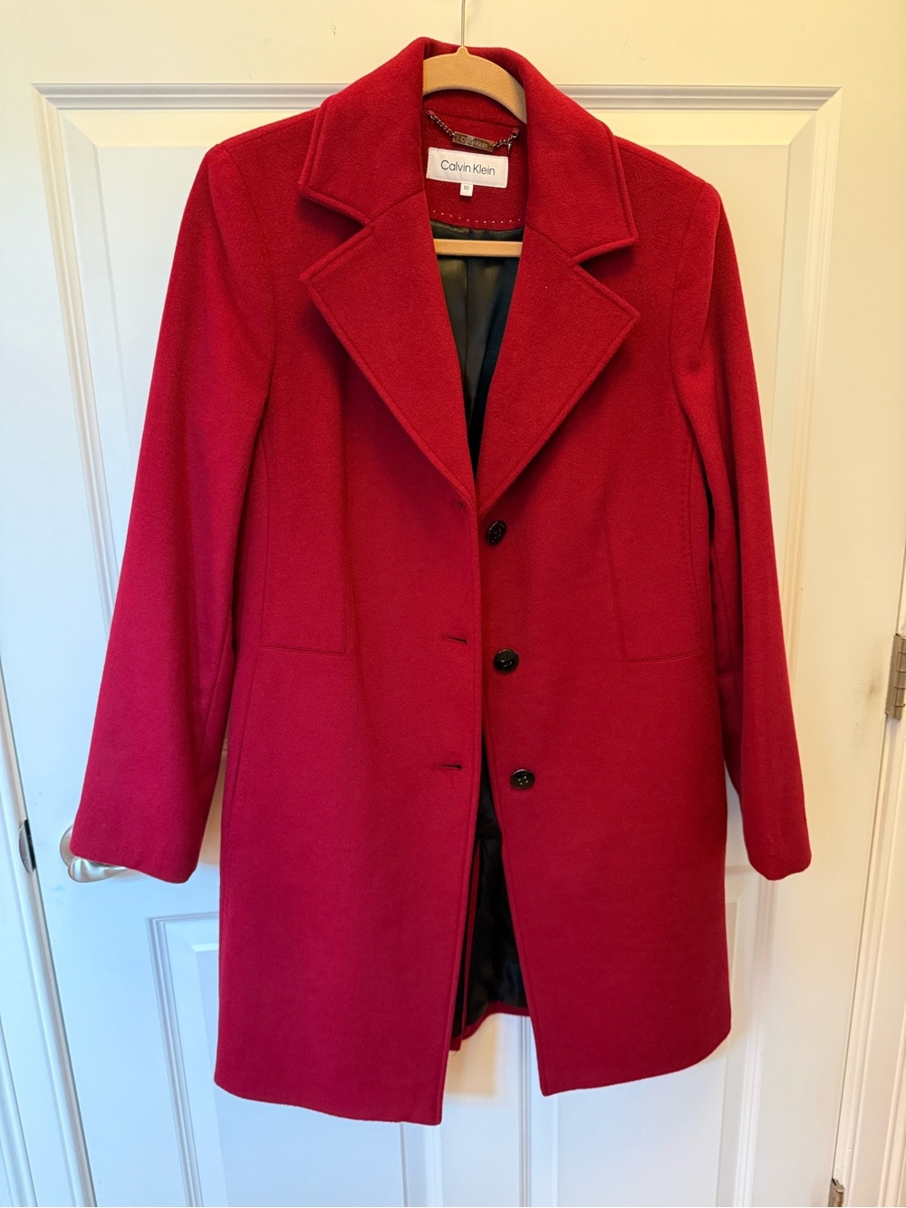 Calvin Klein Red Wool Cashmere Blend Tailored Coat Size 10 NWOT